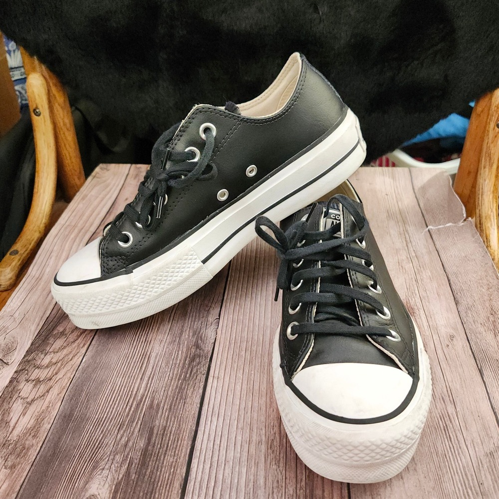 Converse Chuck Taylor All Star Lift Platform Black Leather Shoes W 7 Grunge Y2K